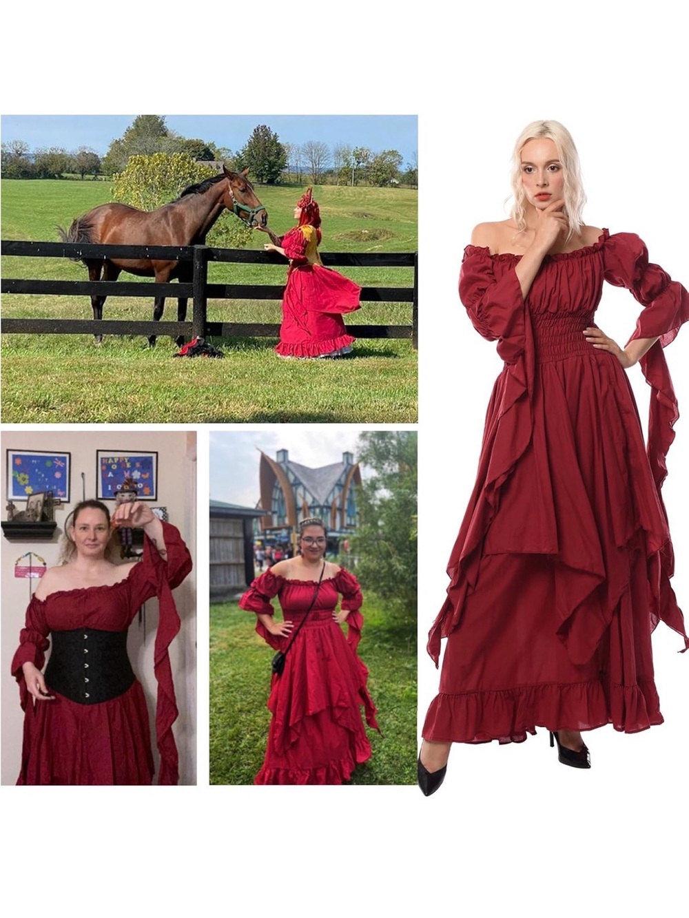 NWOT Burgundy Renaissance Dress Medieval Costume Victorian Peasant Gothic, L XL - Picture 2 of 10